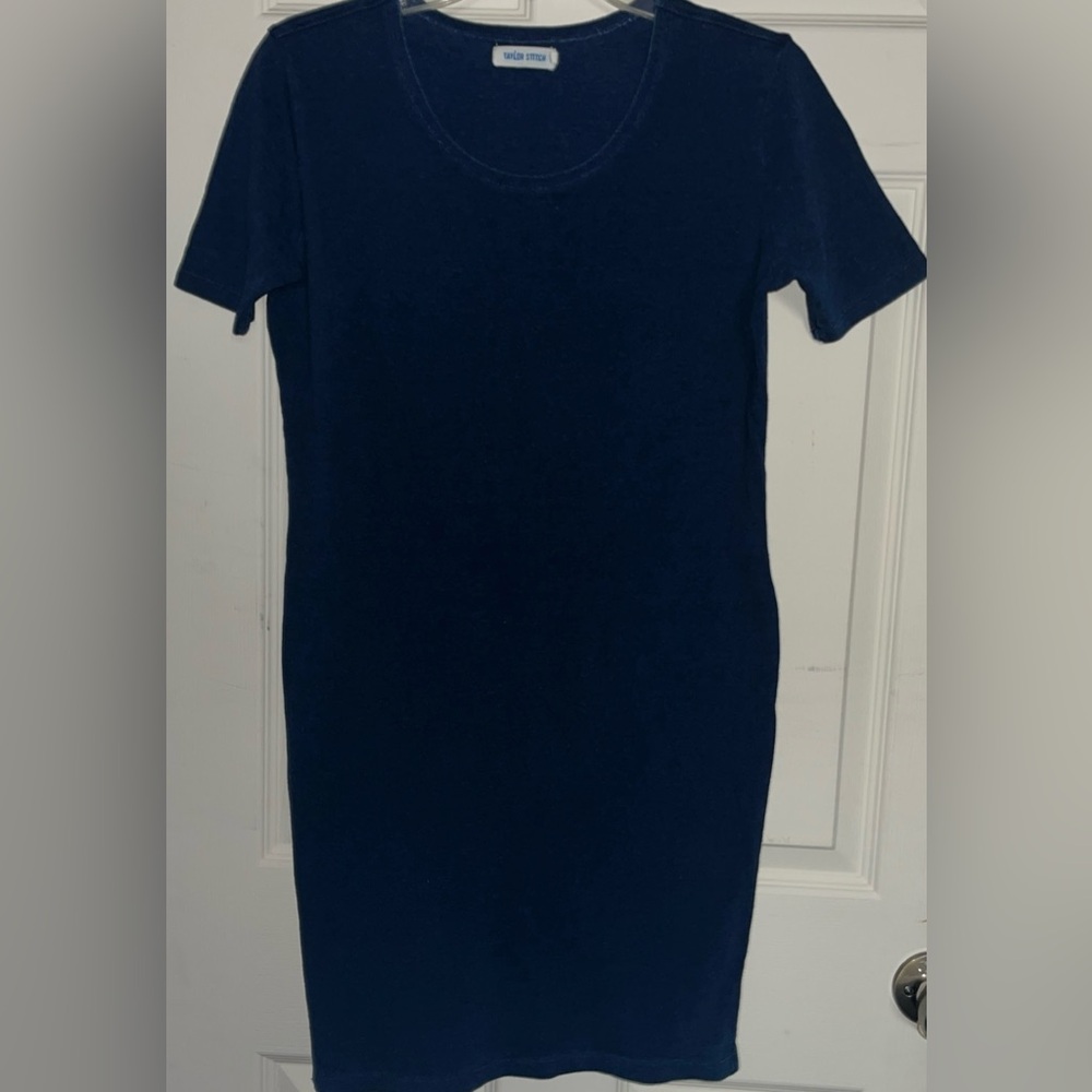 Taylor Stitch Dress Womens XS Chambray Midi Blue Stretch Short Sleeve casual